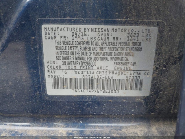 3N1AB7APXGY265000 Nissan SENTRA S