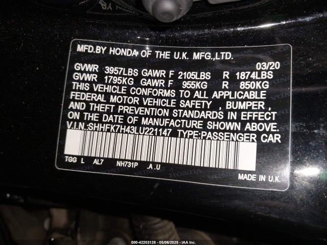 SHHFK7H43LU221147 Honda Civic Sport