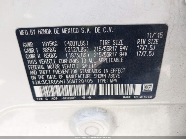 3CZRU5H73GM720405 Honda Hr-v Ex-l