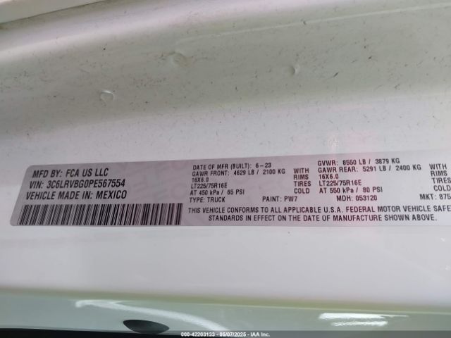 3C6LRVBG0PE567554 RAM Promaster 1500 High Roof 136 Wb