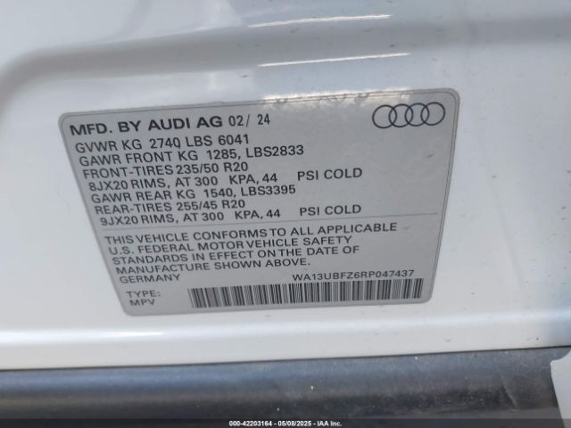 2024 AUDI Q4 SPORTBACK E-TRON WA13UBFZ6RP047437 Photo 8