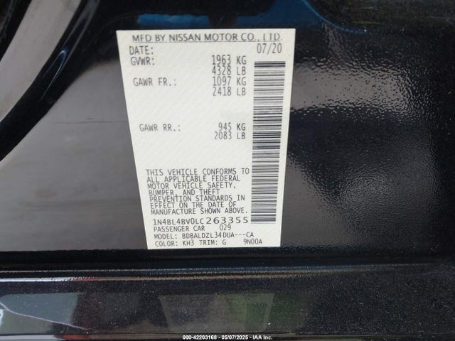 1N4BL4BV0LC263355 Nissan Altima S Fwd