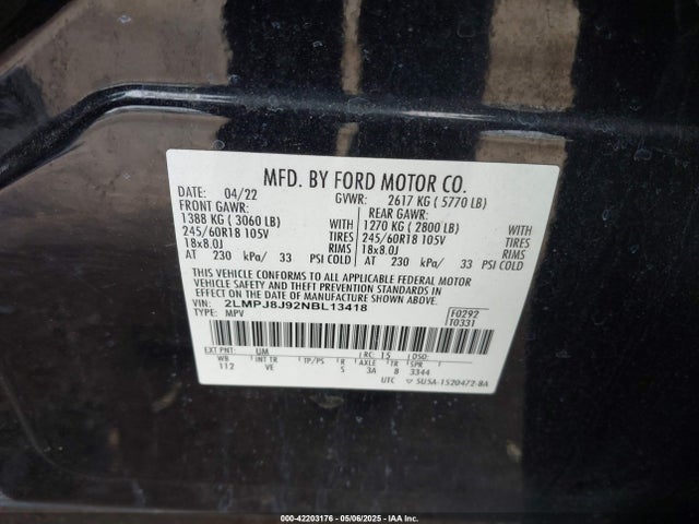 2LMPJ8J92NBL13418 Lincoln gtdi