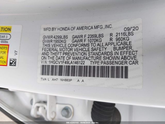 1HGCV1F49LA146122 Honda ACCORD EX