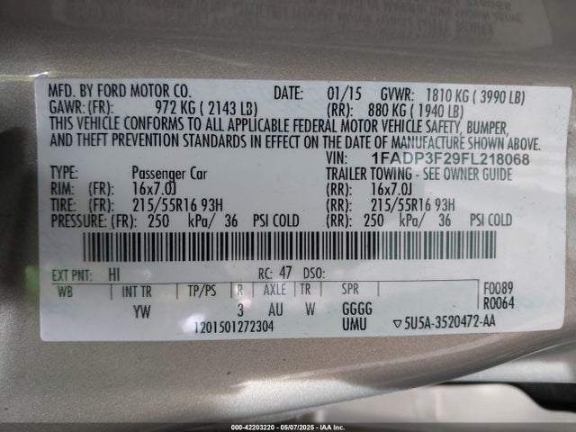 Ford FOCUS SE 2015 1FADP3F29FL218068 Image 9