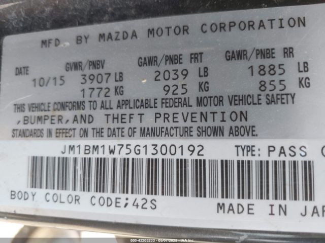 JM1BM1W75G1300192 Mazda Mazda3 I Touring