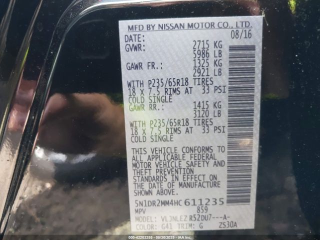 5N1DR2MM4HC611235 Nissan Pathfinder Sv