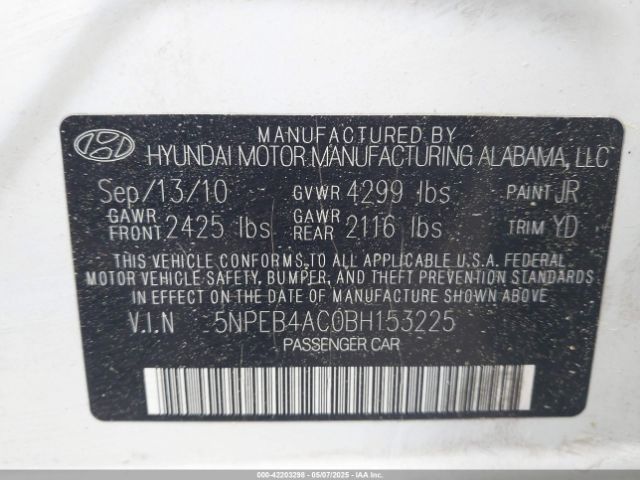 2011 HYUNDAI SONATA 5NPEB4AC0BH153225 Photo 8