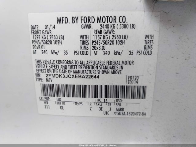 2FMDK3JCXEBA22644 Ford EDGE SEL