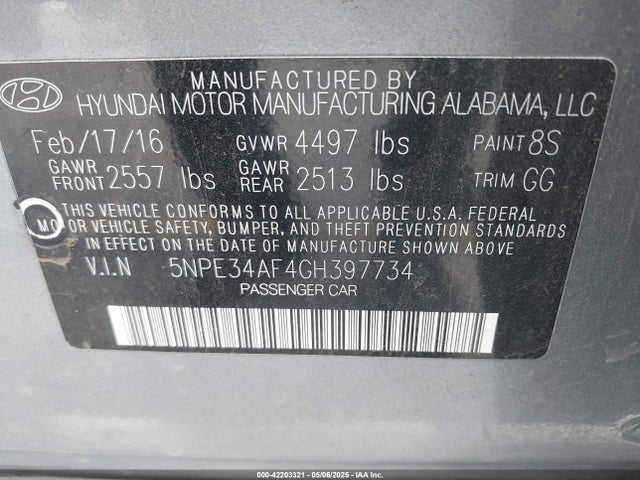 5NPE34AF4GH397734 Hyundai dohc gdi theta-ii