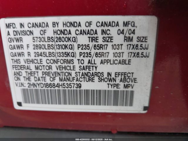 2004 ACURA MDX 2HNYD18684H535739 Photo 8
