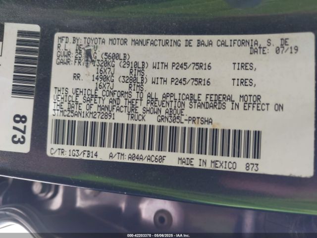 3TMCZ5AN1KM272891 Toyota Tacoma Sr V6