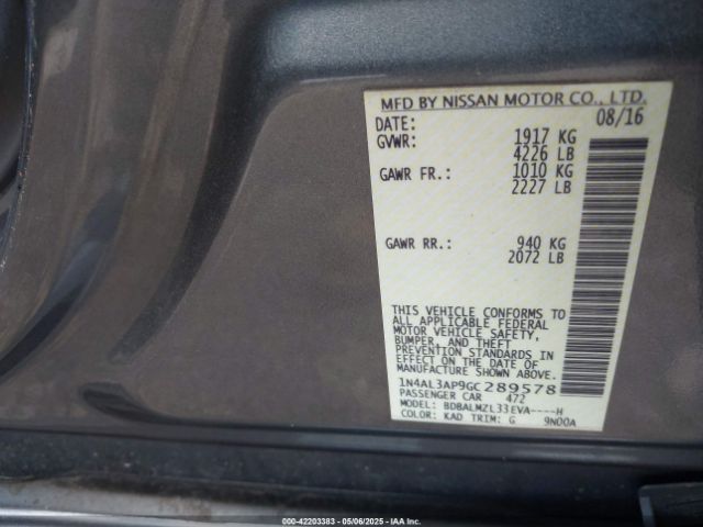 1N4AL3AP9GC289578 Nissan Altima 2.5 Sv