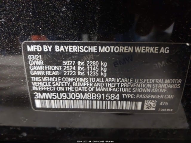 3MW5U9J09M8B91584 BMW 3 Series M340i Xdrive