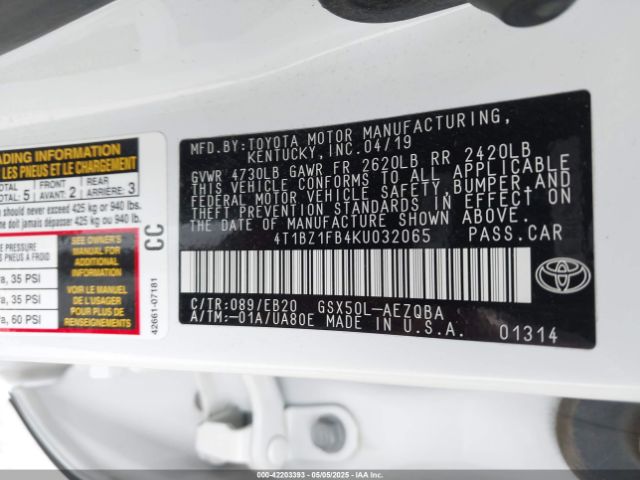 4T1BZ1FB4KU032065 Toyota AVALON XSE