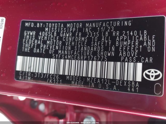 5YFS4MCE6RP176775 Toyota COROLLA SE