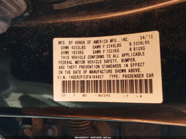 1HGCR2F32FA164807 Honda ACCORD LX
