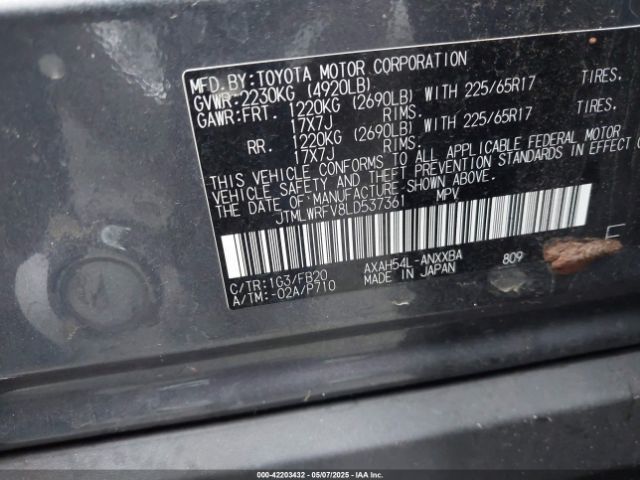 JTMLWRFV8LD537361 Toyota Rav4 Hybrid Le