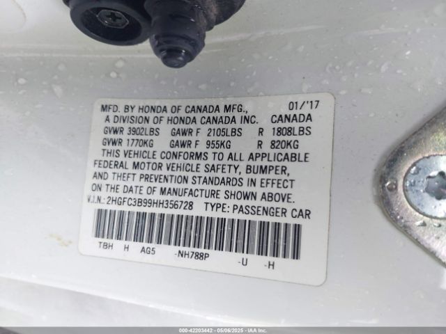 2HGFC3B99HH356728 Honda Civic Touring