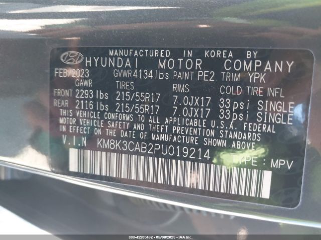 KM8K3CAB2PU019214 Hyundai Kona Sel