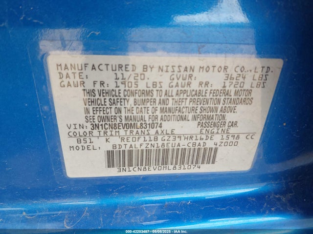Nissan Versa 2021 3N1CN8EV0ML831074 Image 9