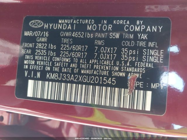 KM8J33A2XGU201545 Hyundai Tucson Eco
