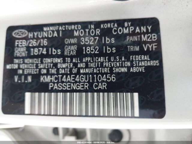KMHCT4AE4GU110456 Hyundai ACCENT SE