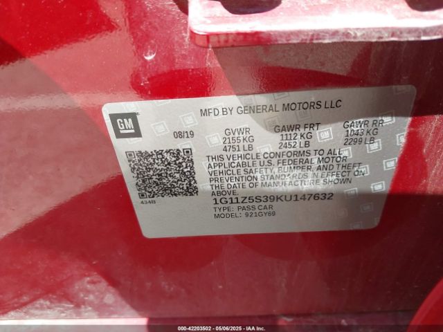 1G11Z5S39KU147632 Chevrolet IMPALA LT