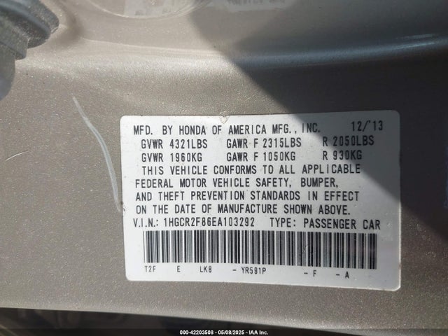 Honda Accord Ex-l 2014 1HGCR2F86EA103292 Image 9