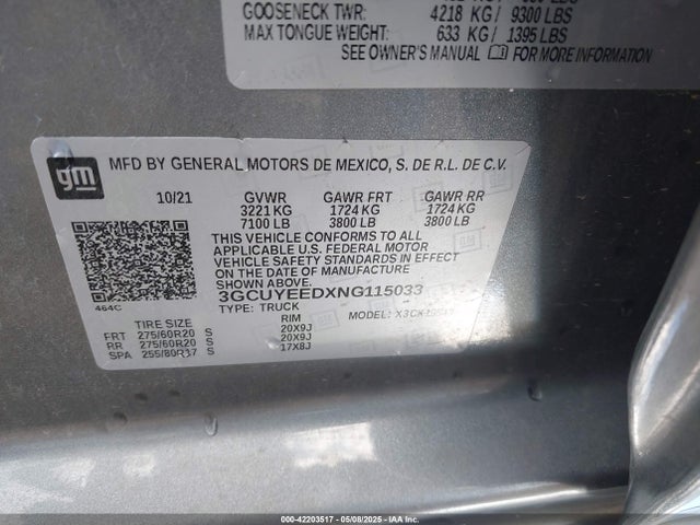 3GCUYEEDXNG115033 Chevrolet l84