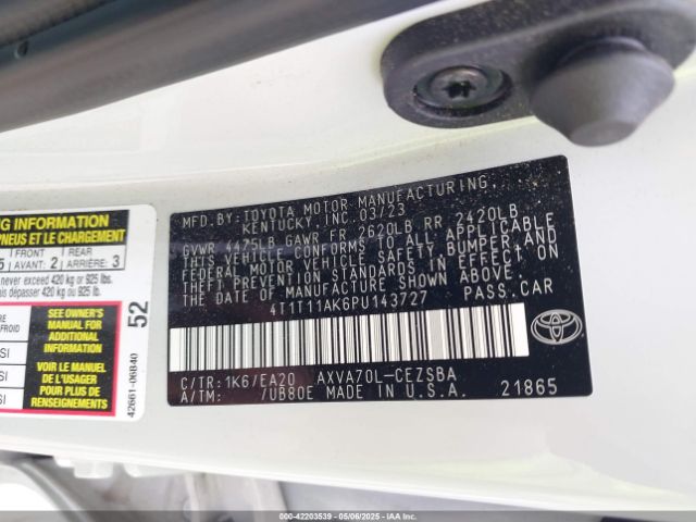 4T1T11AK6PU143727 Toyota CAMRY SE