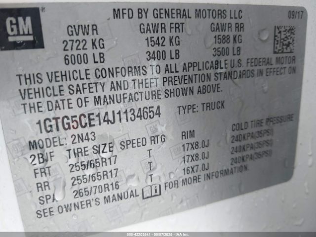 1GTG5CE14J1134654 GMC CANYON SLE