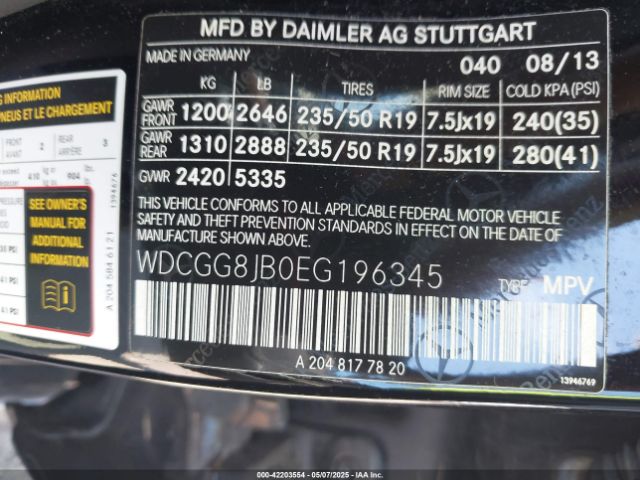 WDCGG8JB0EG196345 Mercedes-Benz Glk 350 4matic