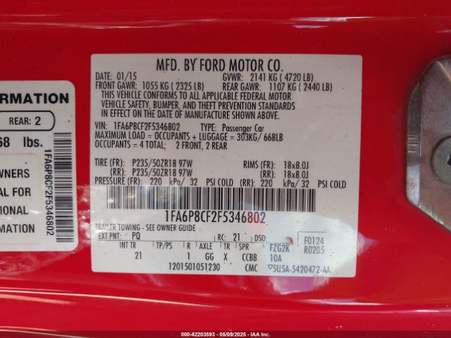 2015 FORD MUSTANG 1FA6P8CF2F5346802 Photo 8