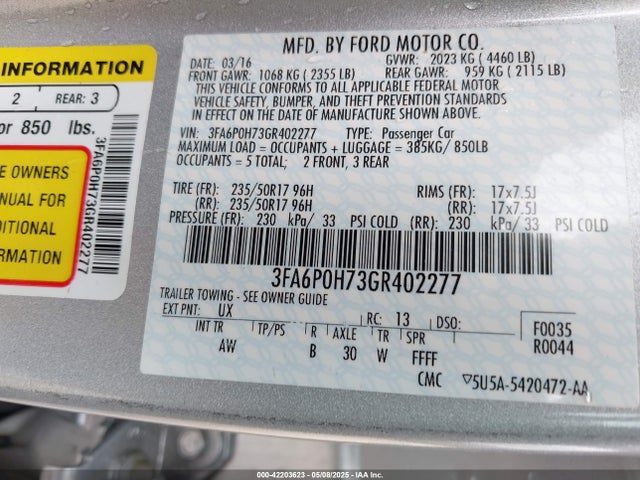 3FA6P0H73GR402277 Ford FUSION SE