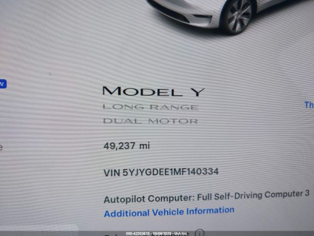 5YJYGDEE1MF140334 Tesla Model Y Long Range Dual Motor All-wheel Drive