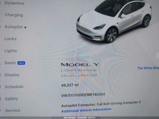 5YJYGDEE1MF140334 Tesla Model Y Long Range Dual Motor All-wheel Drive