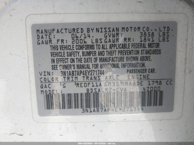 3N1AB7AP4EY271744 Nissan SENTRA SR