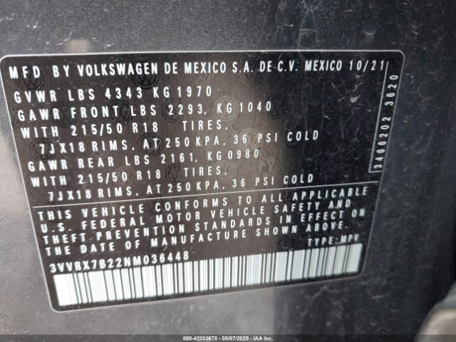 2022 VOLKSWAGEN TAOS 3VVRX7B22NM036448 Photo 8