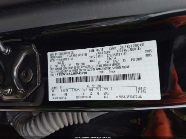 1FTEW1E50JKF43790 Ford F-150 Lariat