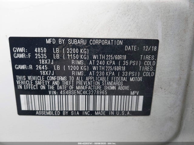 4S4BSENC4K3278965 Subaru na u4