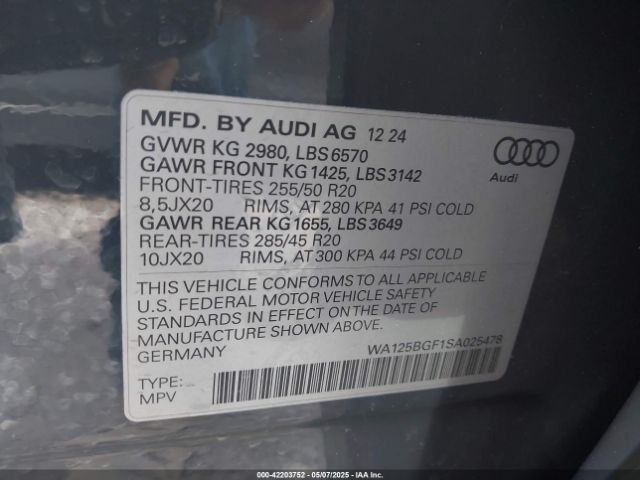 WA125BGF1SA025478 Audi Sq6 E-tron Premium Plus Quattro