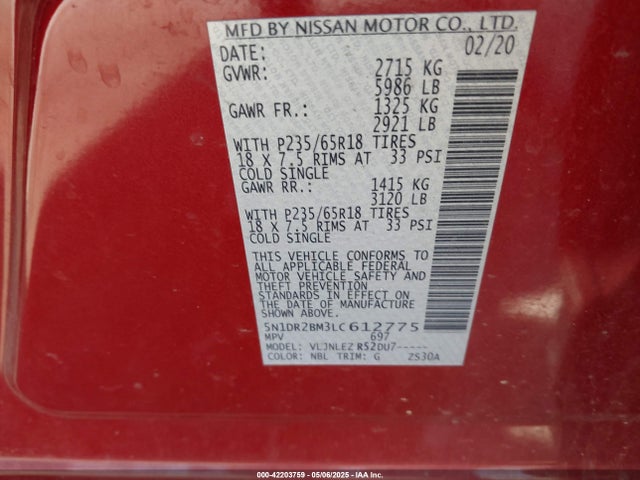Nissan Pathfinder Sv 4wd 2020 5N1DR2BM3LC612775 Image 9