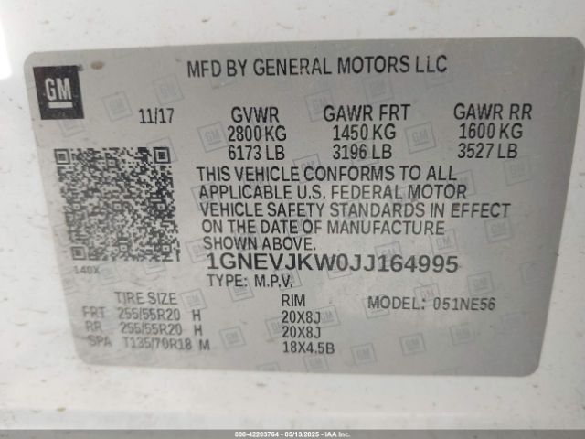 1GNEVJKW0JJ164995 Chevrolet Traverse Premier