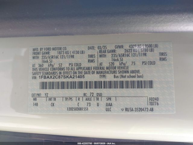 1FBAX2C87SKA21405 Ford Transit-350 Passenger Van Xlt
