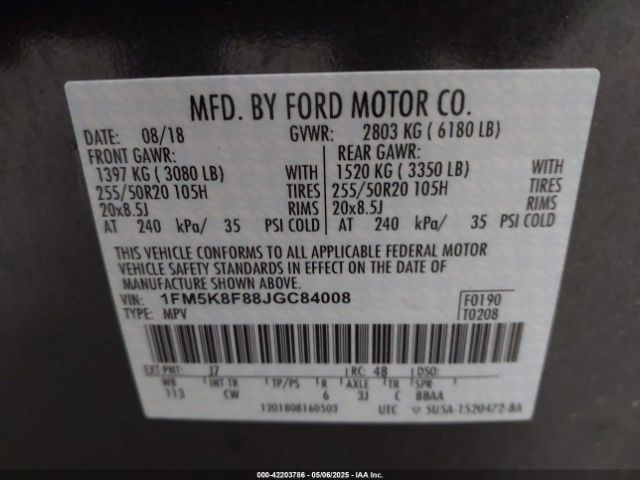 1FM5K8F88JGC84008 Ford Explorer Limited