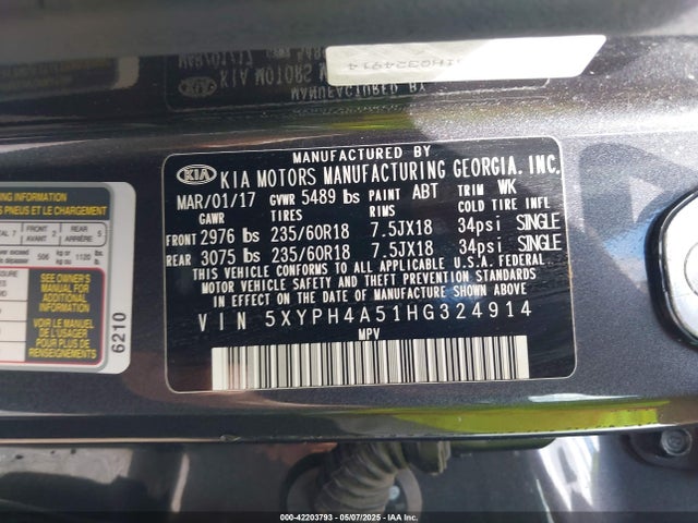 5XYPH4A51HG324914 KIA 2017