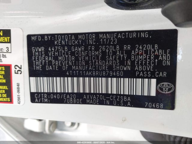 4T1T11AK8RU879460 Toyota a25a-fks