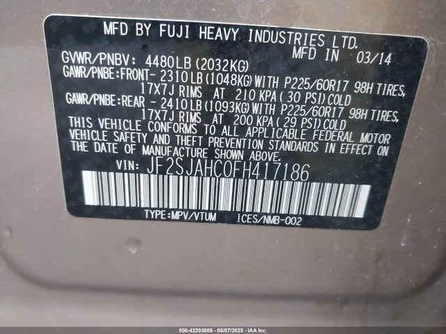 JF2SJAHC0FH417186 Subaru Forester 2.5i Limited