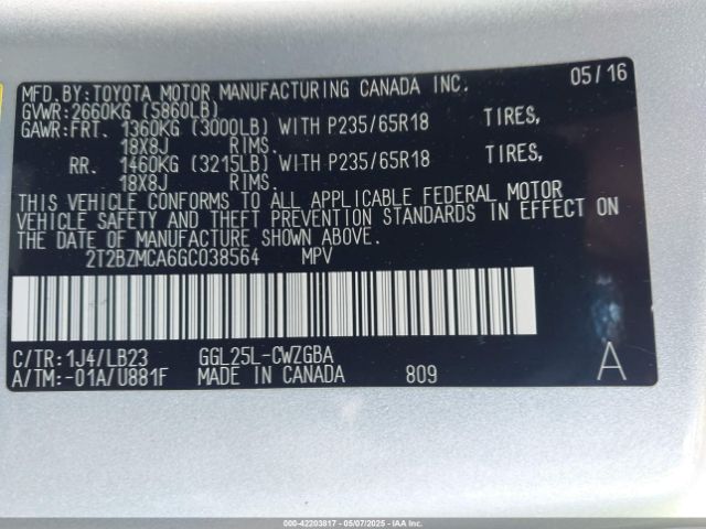 2T2BZMCA6GC038564 Lexus RX 350